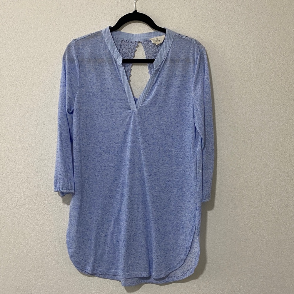 Women's Light Blue V-Neck Top Tunic Blouse Tee T-shirt